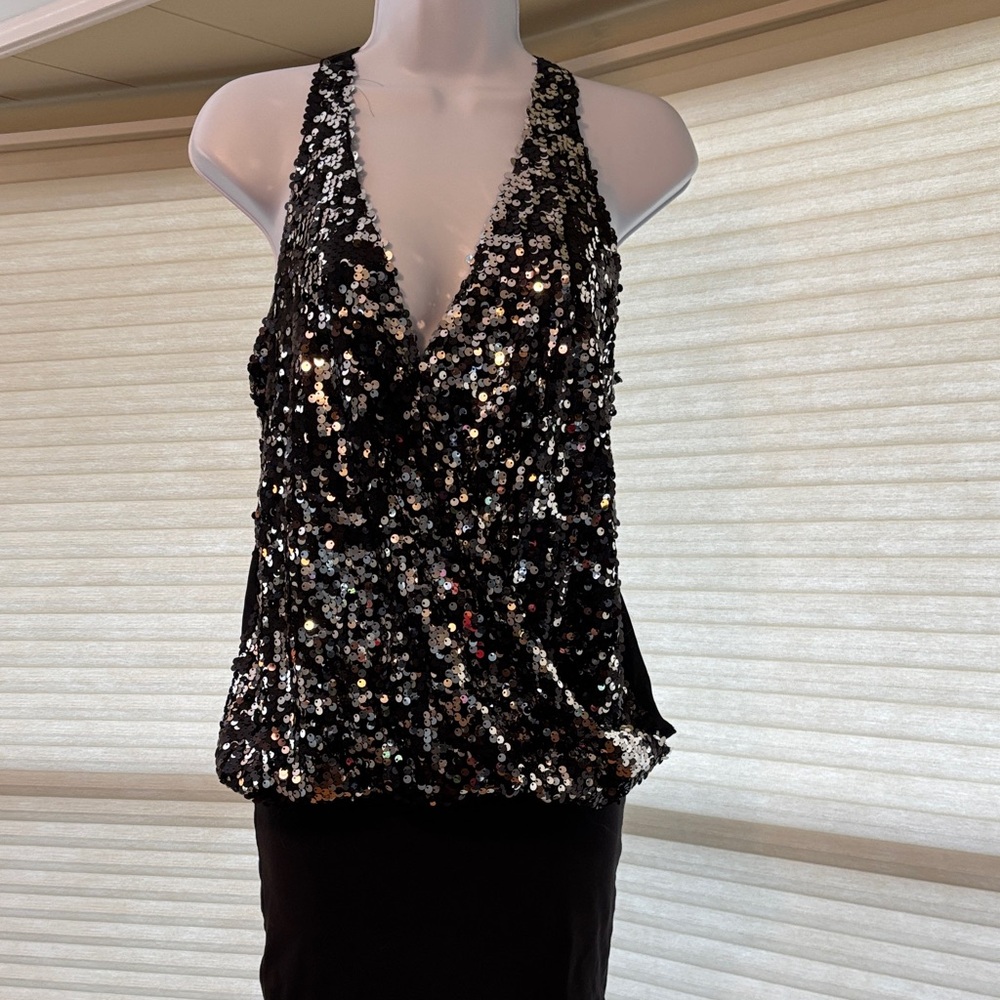 Charlotte Russe Glittering Black and Silver Tank Top
